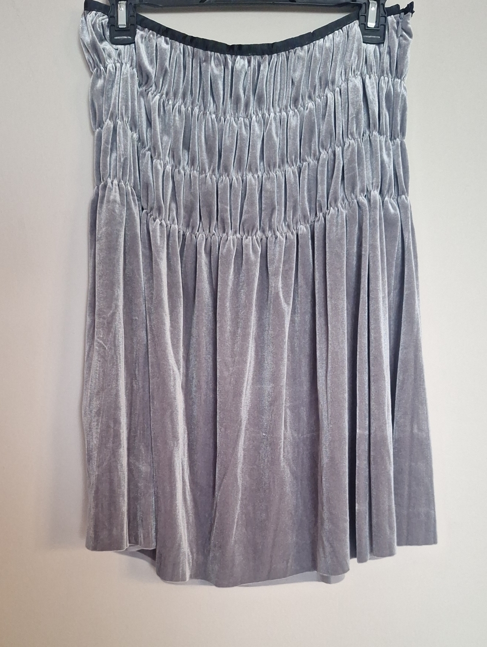 Classic Velvet Gathered Midi Skirt - Silver
